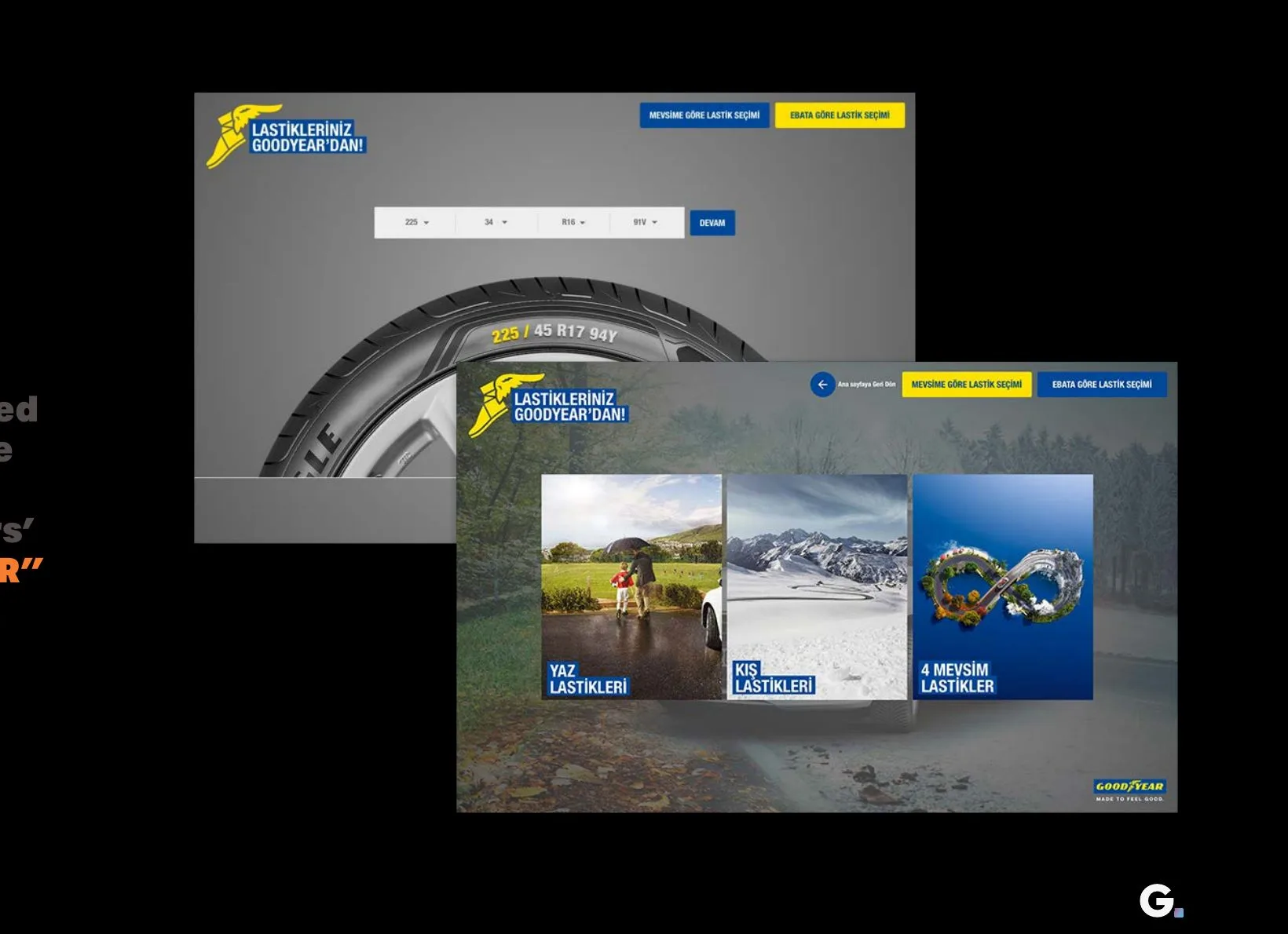 Goodyear Tyre Configurator product design screens