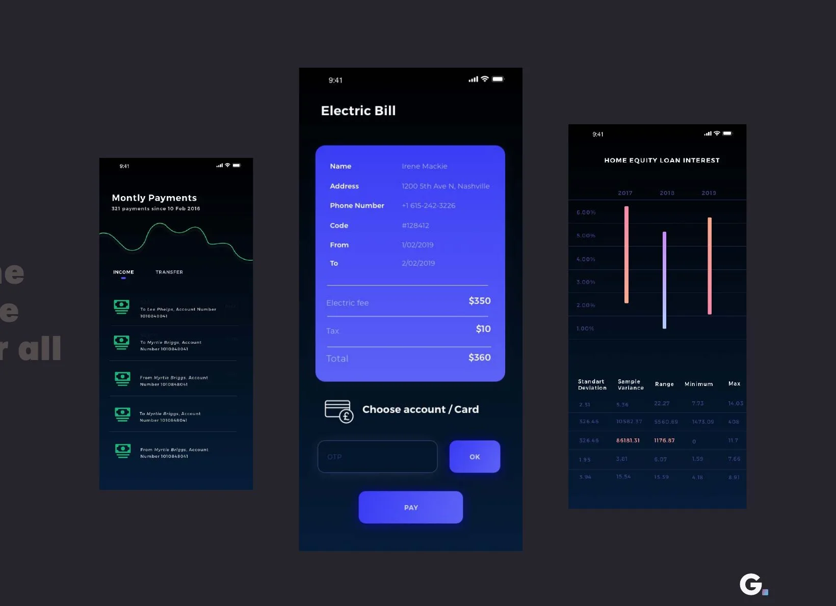 Fill — Digital Bank product design screens
