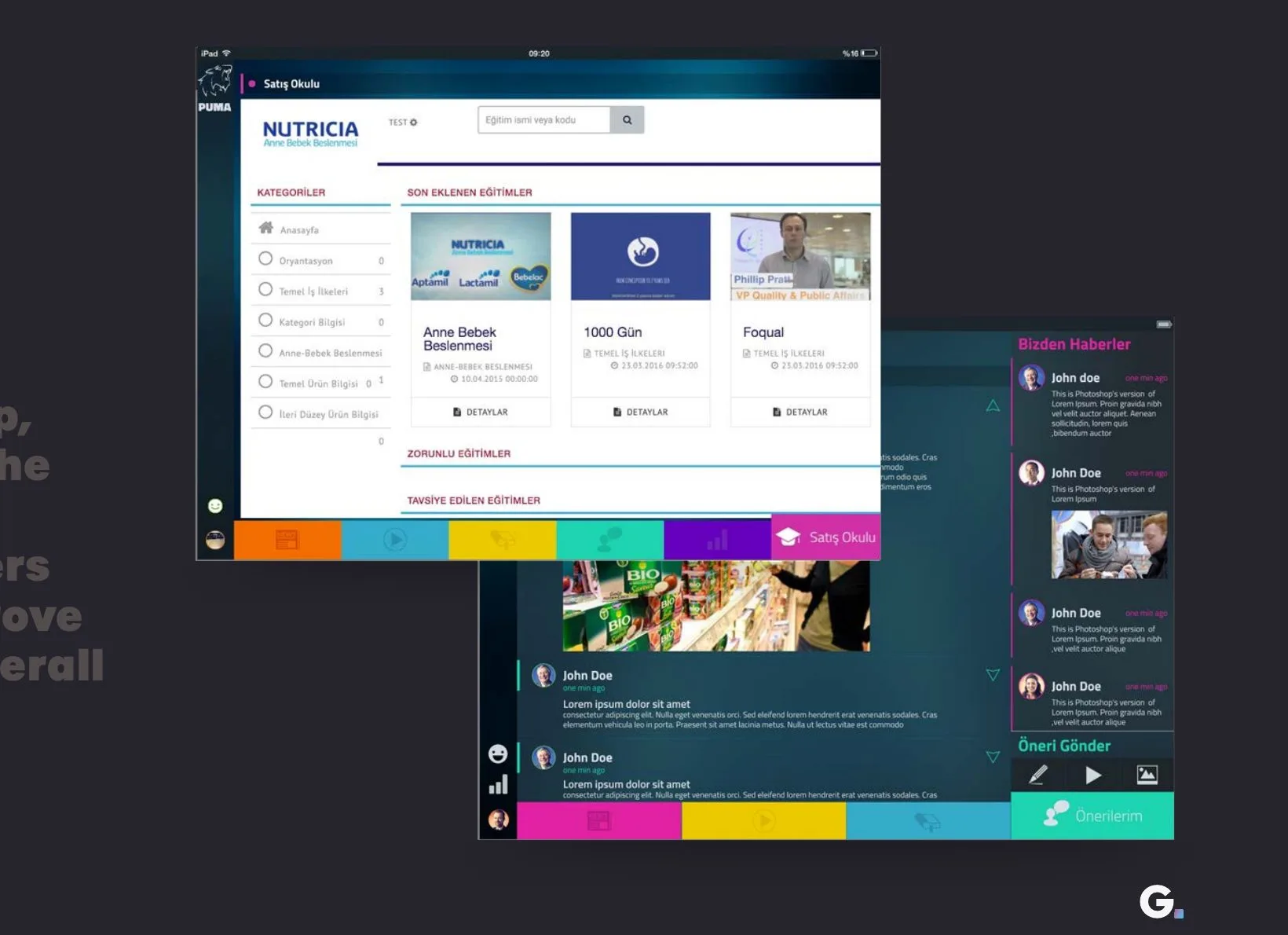 Danone Puma product design screens