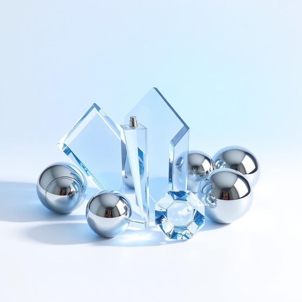 Translucent glass prisms and chrome spheres